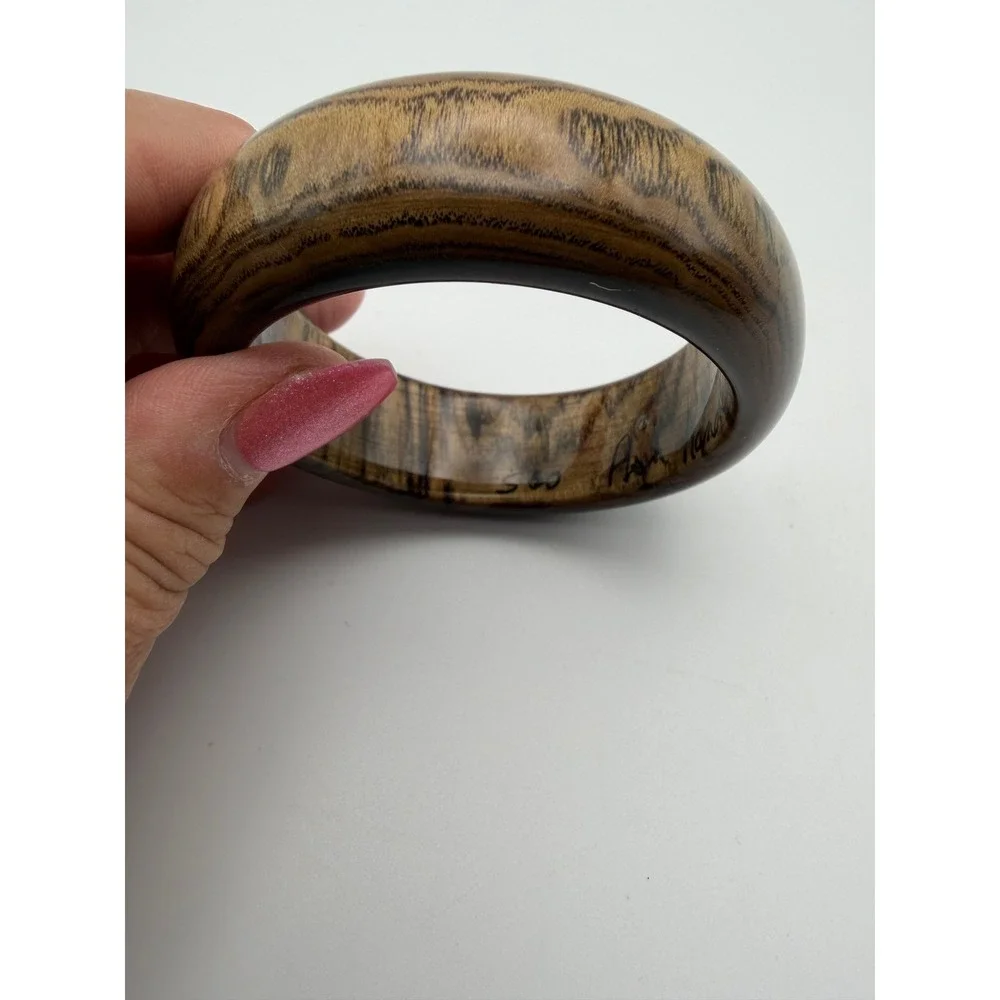 Huppke & Rice Ash Wood Vintage Bangle Bracelet Signed Handcrafted Artisan USA